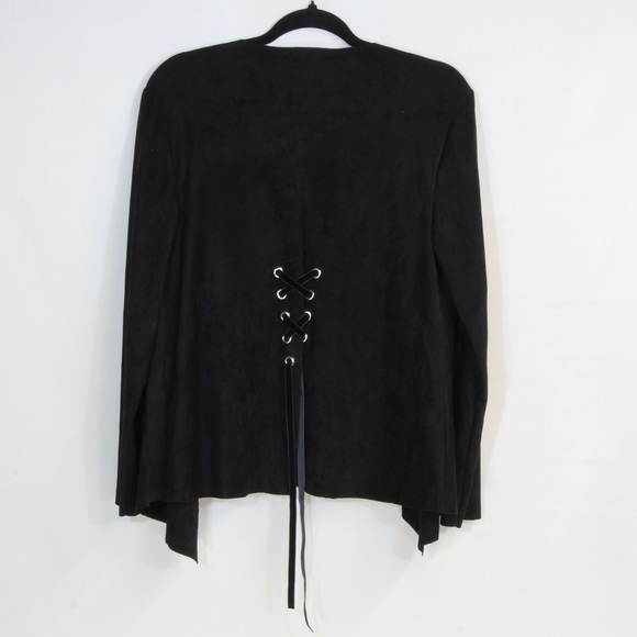 The Pyramid Collection Black Open Front Lace Up Shoulder& Back Cardigan Sweater - Picture 6 of 6